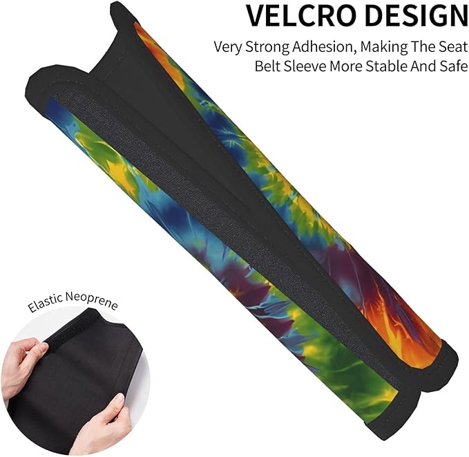 Tribal Ethnic Tie Dry Spiral Colorful Seat Belt Cover Fits Cars Trucks SUV Sedans Air Permeability Car Seatbelt Strap Cover, Auto Interior Accessories Protector