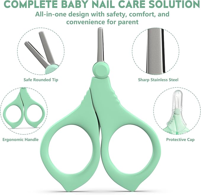 Baby Nail Scissors, Infant Nail Clippers with Safety Round Tip, Toddler Nail Clipper, Newborn Fingernail Cutter with Protective Cap, Nail Clippers for Baby Care Shower Gift