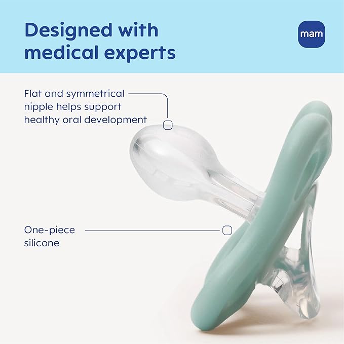 MAM Comfort Baby Pacifiers 3-12 Months Babies, Lightweight One-Piece Full Silicone Binky, BPA-Free Nipple, Easy to Clean Pacifier, Best for Breastfed Babies, 2 Count, Sterilizer Case, Made in Europe