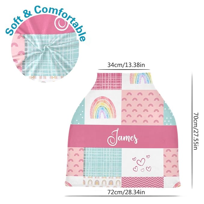 Personalized Rainbow Baby Car Seat Covers for Girls, Custom Name Nursing Cover Breastfeeding Scarf, Carseat Canopy for Girls, Infant Stroller Cover, Breathable Carseats Cover