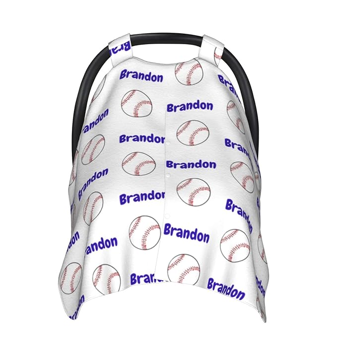 Personalized Baseball Baby Infant Car Seats Canopy for Babies with Name, Custom Multi-use Blankets for Baby Boys Girls, Peekaboo Minky Nursing Breastfeeding Stroller Cover Canopies for Newborn