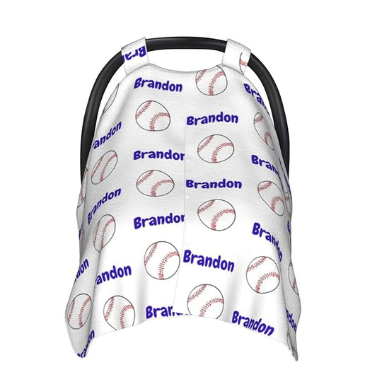 Personalized Baseball Baby Infant Car Seats Canopy for Babies with Name, Custom Multi-use Blankets for Baby Boys Girls, Peekaboo Minky Nursing Breastfeeding Stroller Cover Canopies for Newborn