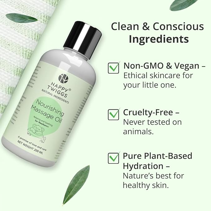 Organic Massage Oil for Newborn, Kids, Toddlers, Adults with Sensitive Skin - Coconut, Sunflower & Rosehip, Fragrance-Free, Hydrating, Non Greasy, Vitamin E Infused - Hypoallergenic & Cruelty-Free