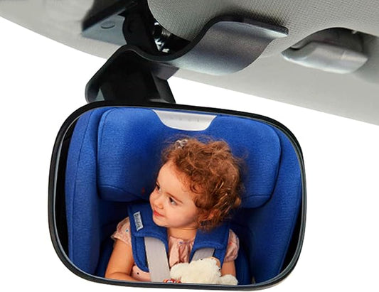 Clip On Car Baby Mirror, Ampper Adjustabe HD Glass Convex Wide Angle Interior Rearview Baby Rear Facing Mirror (Framed Rectangle, Small, 3.5" X 2.2")