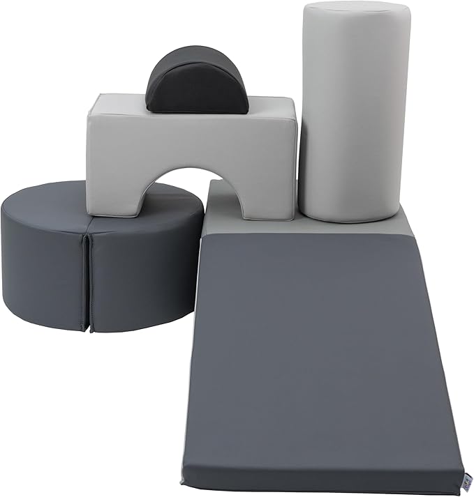 FDP SoftScape Playtime and Climb Multipurpose Playset for Infants, Toddlers 10m-2yrs Climber and Block Play, Learn Gross Motor Skills at Home or Daycare (6-Piece) - Gray/Light Gray, 12364-GYLG