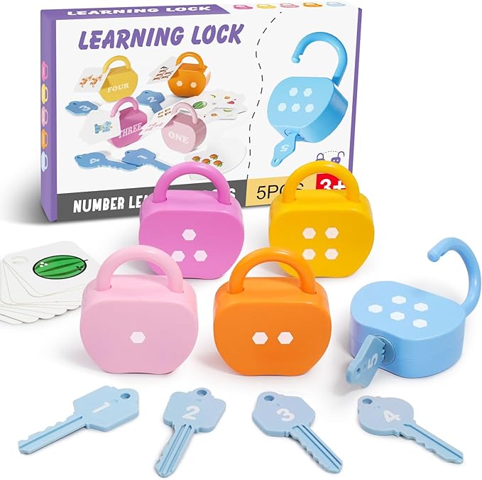 5 Sets Lock and Key Sensory Toy, Number Counting & Matching Math Games, Preschool Learning Activities, Educational Montessori Toddlers Toys for 3 Year Old