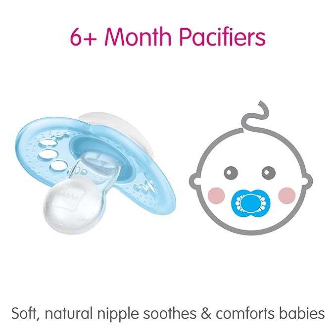 MAM Original Matte Baby Pacifier 2 Count, Night Pacifiers 2 Count - Silicone Nipple, Self Sterilizing Case, Unisex 6-16+ Months (Pack of 1)