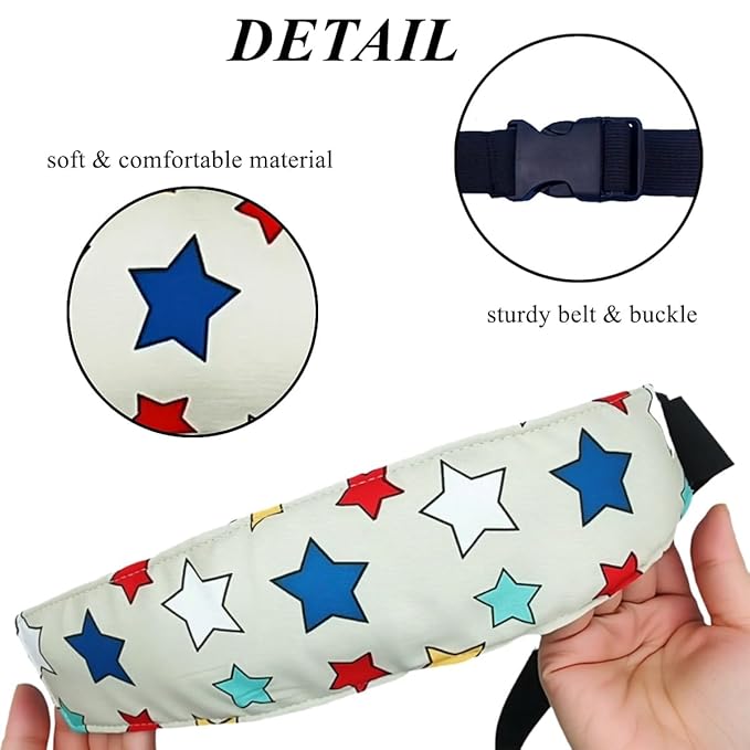 3PCS Head Support Band for Stroller Car Seat Adjustable Neck Relief Strap Headrest for Sleeping Traveling Slumber Positioner for Toddler Kids Child Baby Infant(Grey-Star,Fish Bone,Wave)