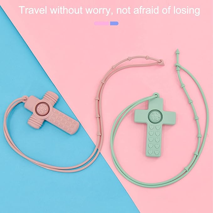 4PCS Baby Teething Toys, Cross Shape Teethers with Silicone Lanyard, Colorful Infant Chew Toys for Newborn Infant