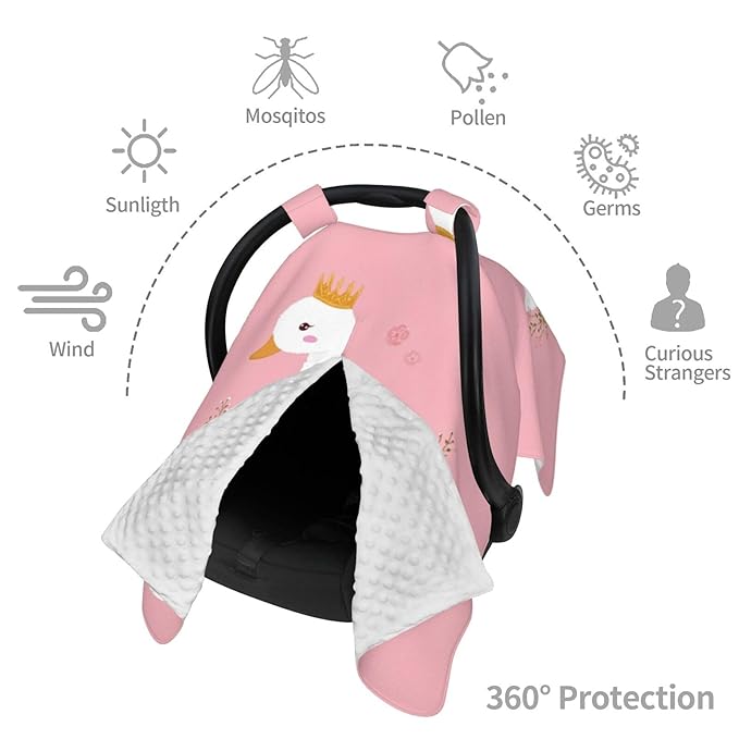 KiuLoam Cute Swan Floral Baby Car Seat Canopy, Nursing Cover Breastfeeding Scarf, Stretchy Soft Breathable Infant Carseat Cover for Babies Boys Girls