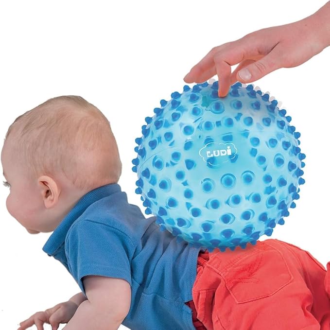 Ludi - Blue Massage Ball - Sensory Awakening for Babies from 6 Months - Soft Nubs - Stimulation, Dexterity and Coordination - 100% PVC - Washable - Ø 20 cm - Relieves Teeth and Promotes Play