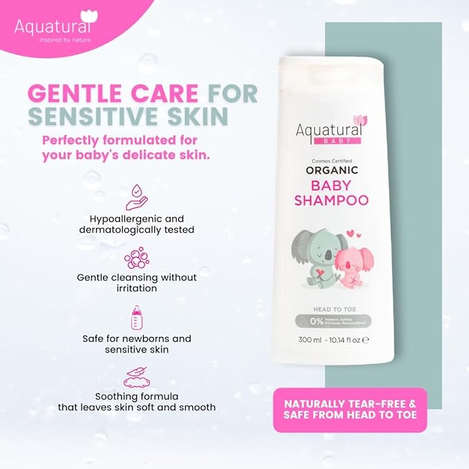 Organic Baby Shampoo, Plant-Based, Vegan & Gentle, Moisturizing, Baby Essentials for Newborn and Toddler, Suitable for All Skin Type 10.14 Fl Oz