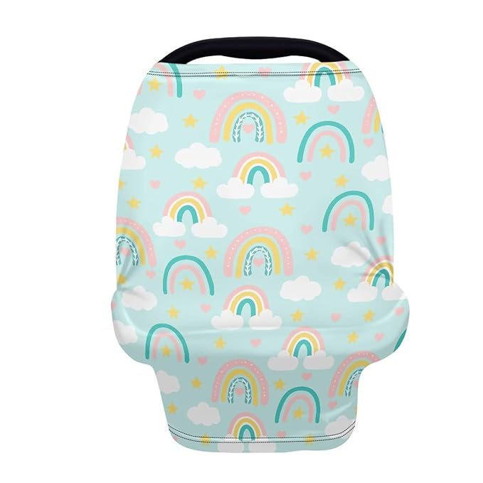 Biyejit Rainbow Clouds Stars Baby Stuff Car Seat Covers Baby Multi-Use Car Seat Canopy Carrier Cover, Breathable Breastfeeding Cover Boys & Girls