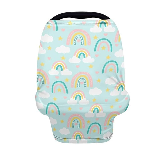 Biyejit Rainbow Clouds Stars Baby Stuff Car Seat Covers Baby Multi-Use Car Seat Canopy Carrier Cover, Breathable Breastfeeding Cover Boys & Girls
