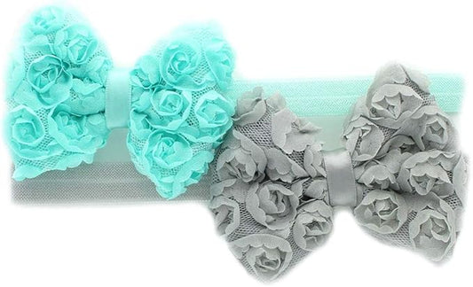 My Lello 2 Pack Infant Baby Mixed Colors Fabric Rose Bow Headbands