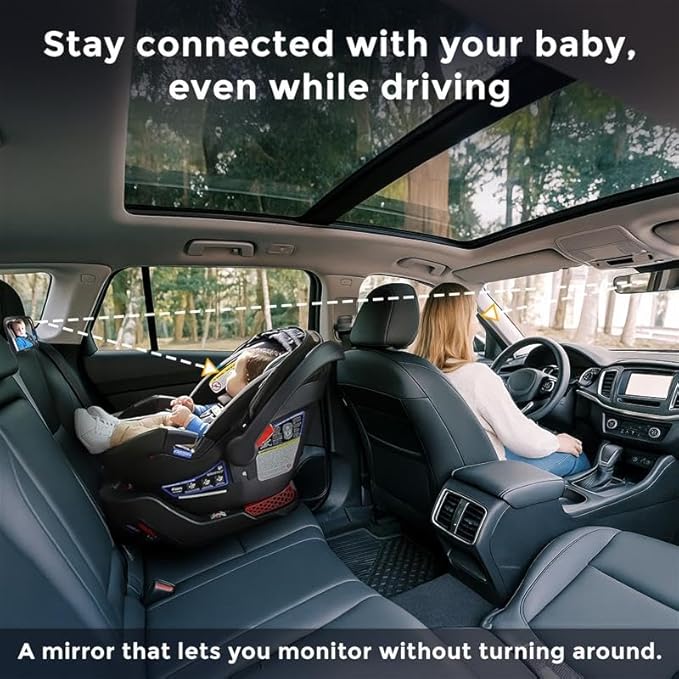 EcoNour Baby Car Mirror - 11.5 x 7.5 inches Safety Seat Mirror for Rear Facing Infant with 360 Degree Rotatable Shatterproof Design - Monitor Your Child While Driving