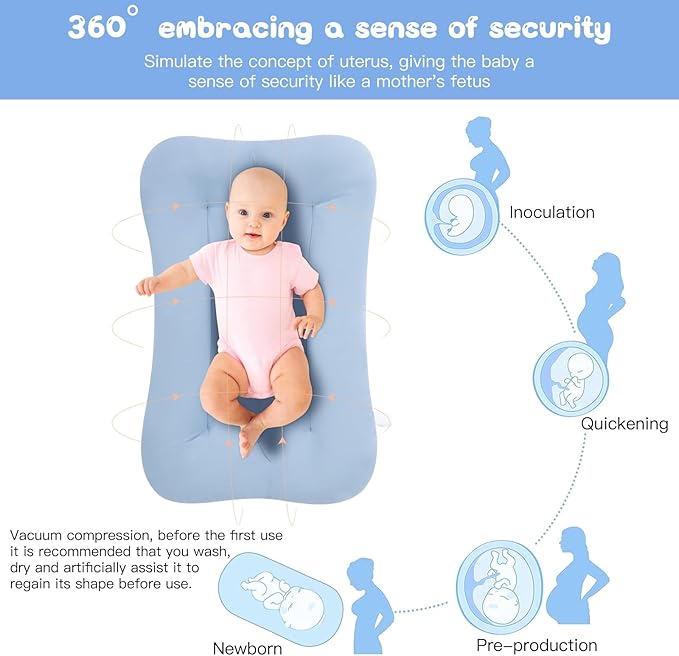 Lucakuins Baby Lounger for Newborn, 0-24 Months, Bionic Design Infant Lounger for Home and Travel, Soft Organic Cotton, Newborn Babies Essentials Gifts (Pure Coffee)