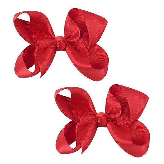 3 Inch Satin Bow for Little Girls - 2 Pcs (Red)