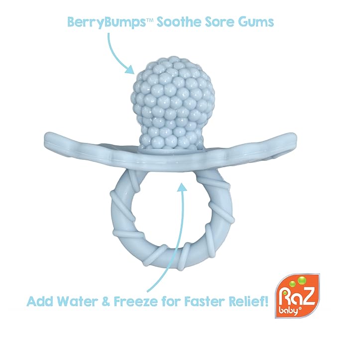 RaZbaby RaZberry(1) and Chompy(2) Teether Pacifier - 3m+ - BPA Free, Designed by Nature for Teething Relief