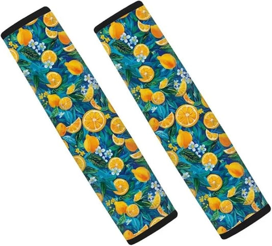 Lemon Print 2 Pack Car Seat Belt Pads for Teens Seatbelt Protector Soft Comfort Seat Belt Shoulder Strap Covers