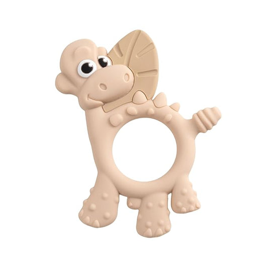 Bibado - Dotty the Dinosaur Teething Toys, Fawn - Multi-Sensory Teether - BPA Free Baby Toy - Strengthen Mouth Muscles & Learn Feeding - Dentist Approved - Baby Essentials & Baby Toys - 3 Months+