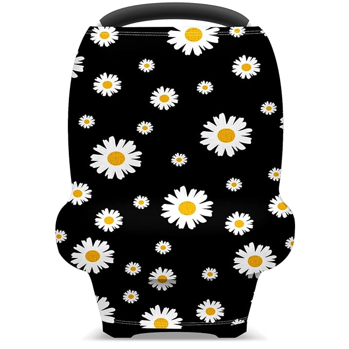 Baby Car Seat Stroller Covers White Yellow Daisy Flower Nursing Cover Breastfeeding Scarf Soft Breathable Stretchy Coverage Carseat Canopy Cover for Boys and Girls Soft Breathable Multi Use