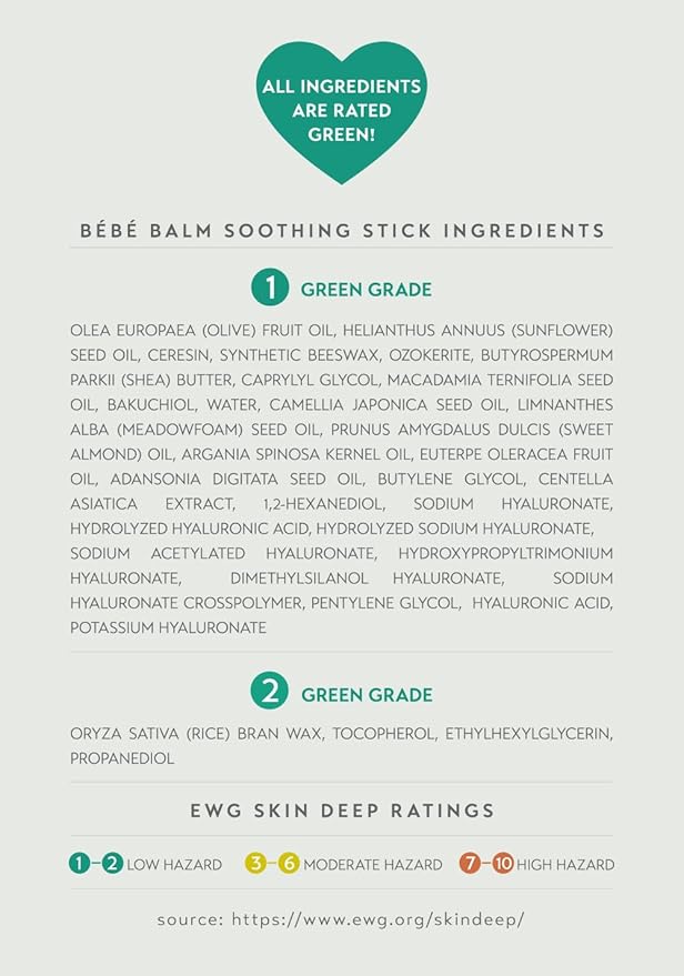 Vegan Bebe Baby Balm Stick, EWG Green Saliva and Diaper Rash Relief Stick, Soothing & Hydrating Sensitive Skin Balm for Newborns, Korean Baby Skincare with Shea Butter and Argan Oil, 0.7 Oz
