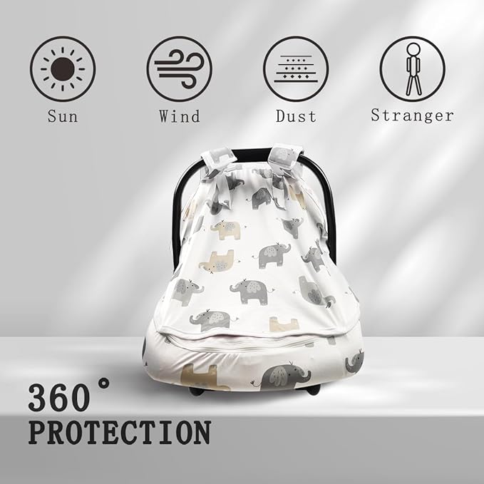 Baby Car Seat Canopy Cover, Breathable Sun Shade, Full Privacy for Newborns & Infants, Universal Fit for Boys & Girls