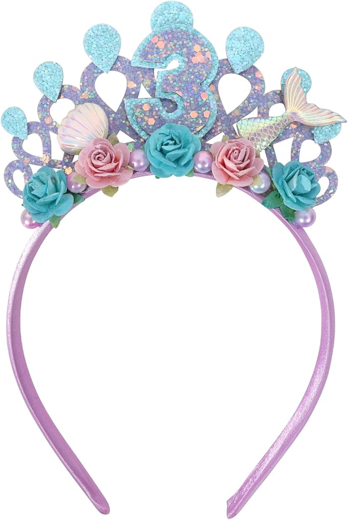 Mermaids 1st Birthday Hairband for Babys - Purple Flower Birthday Hairband for First Party Decors,Baby Girl Purple Headband