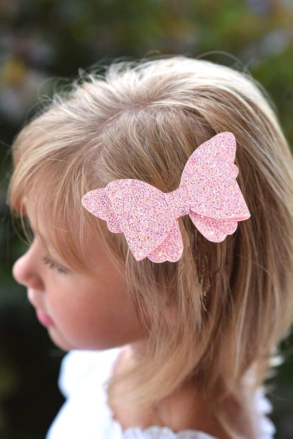 Yazon Baby Girls Glitter Bows Clips Sparkly Butterfly Bows Hair Clips for Toddler Kids Teens 8pcs
