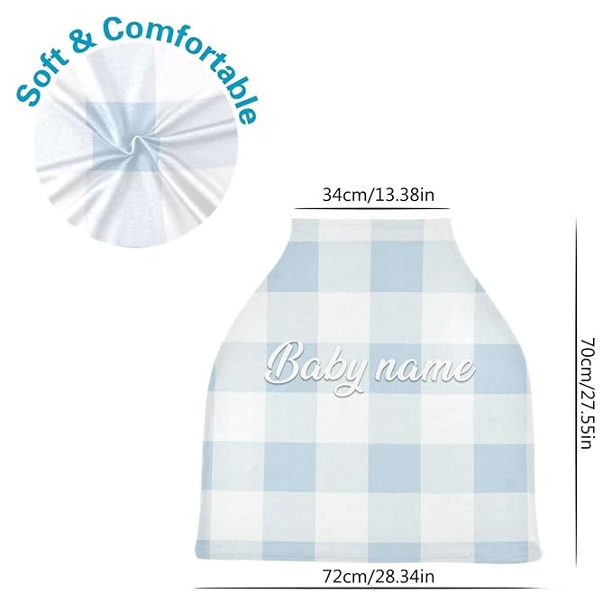 Personalized Baby Car Seat Cover for Babies, Custom Name Baby Car Seats Canopy for Boys Girls, Nursing Breastfeeding Stroller Covers for Infant Newborn, Shower Gift (Blue Plaid)