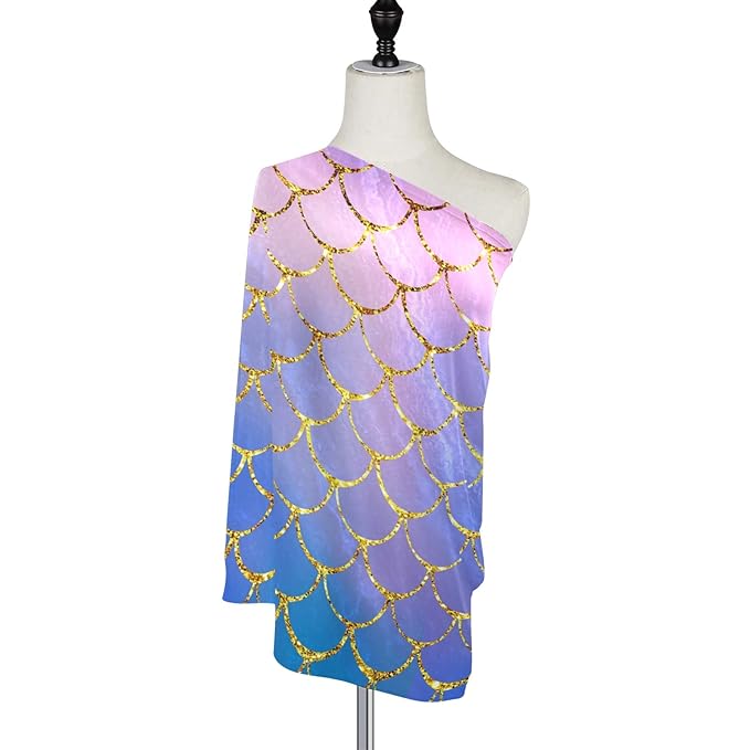 Stretchy Baby Car Seat Covers for Boys Girls Mermaid Fish Scales Infant Car Canopy Nursing Cover Breastfeeding Scarf