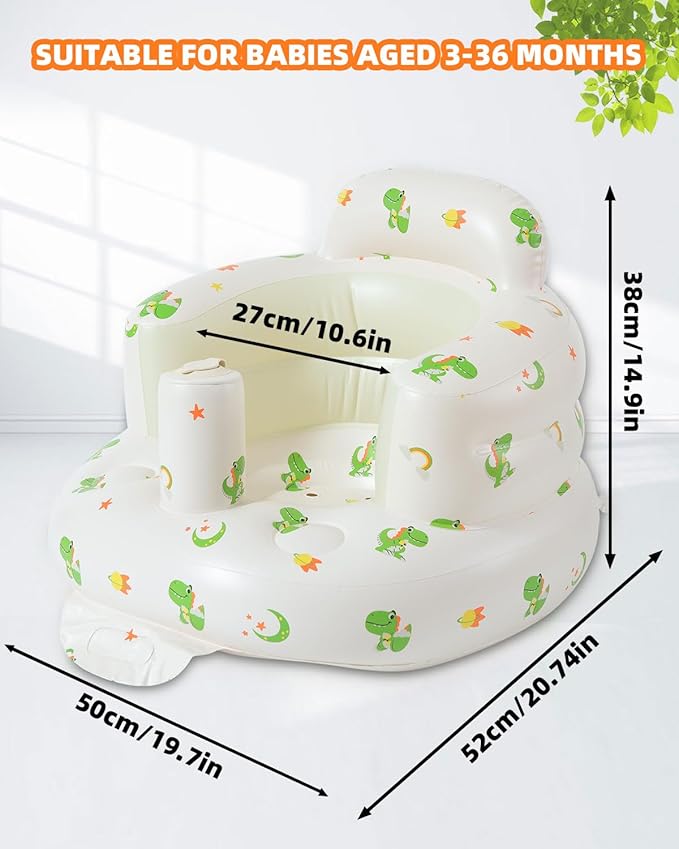 AGITVPS Upgrade Inflatable Baby Seat with Tray for Babies 3-36 Months, Built in Air Pump Bumbo Seat with Tray, Baby Chair Sit Me up Floor Seat for Baby, Learning to Sit&Feeding (Pillar-Dinosaur)