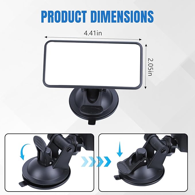 Baby Car Mirror with Suction Cup, 4.4"×2" Rectangular HD Glass Interior Rear View Mirror, 360° Rotation Adjustable Baby Rear Facing Mirrors for Windshield, Universal Car Accessories