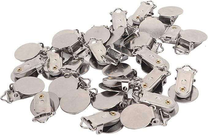 30pcs Metal Round Pacifier Clips for Toddler Prevention Electroplated Stainless Steel Suspender Clips for Teething