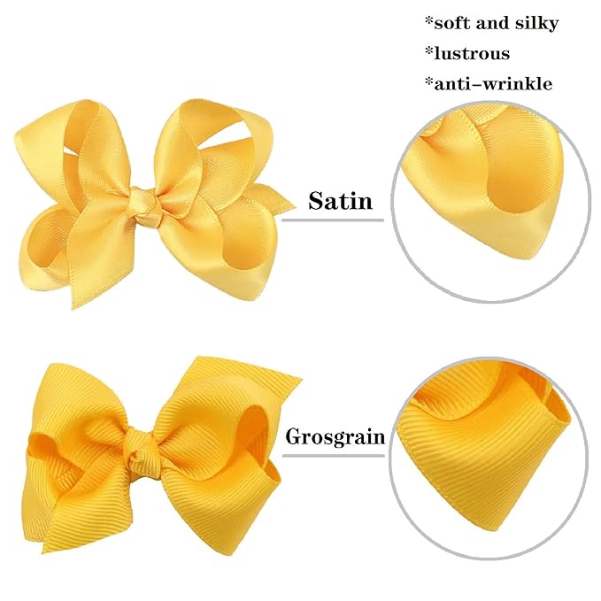 3 Inch Satin Bow for Little Girls - 2 Pcs (Gold)