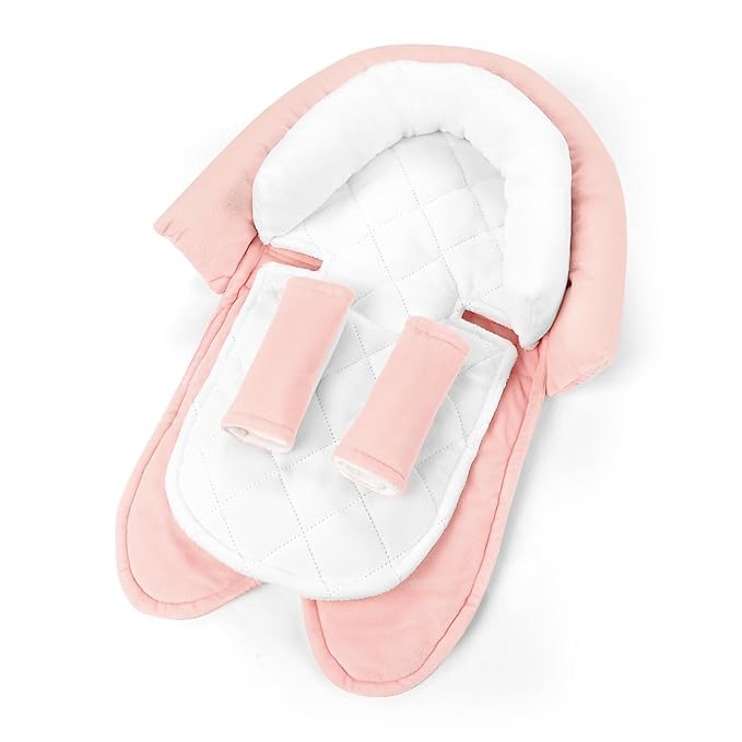 Pea Pod Upgraded 2-in-1 Baby Car Seat Insert Cushion Pad, Extra Soft Infant Car Seat Head Support for Newborn, Perfect for Carseat, Stroller, Swing, Bouncer, Pink