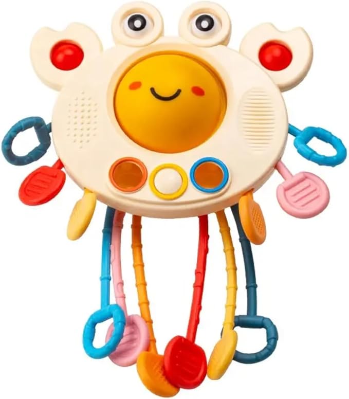Yummy Baby Products Montessori Sensory Toy for Babies, Silicone Pull String Teething Toy, Perfect for Entertaining Baby While Developing Motor and Sensory Skills (Crab)