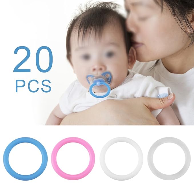 20pcs Baby Pacifier Safy Silicone O-Rings Dummy Pacifier Chain for Infnat Clips Adapter Holder for Baby Show or Birthday Gift(Transparent)