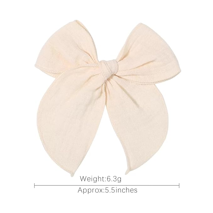 5.5 Inch Ivory Fable Hair Bow: Handmade Linen Cotton Hair Clip for Girls - 1 PCS