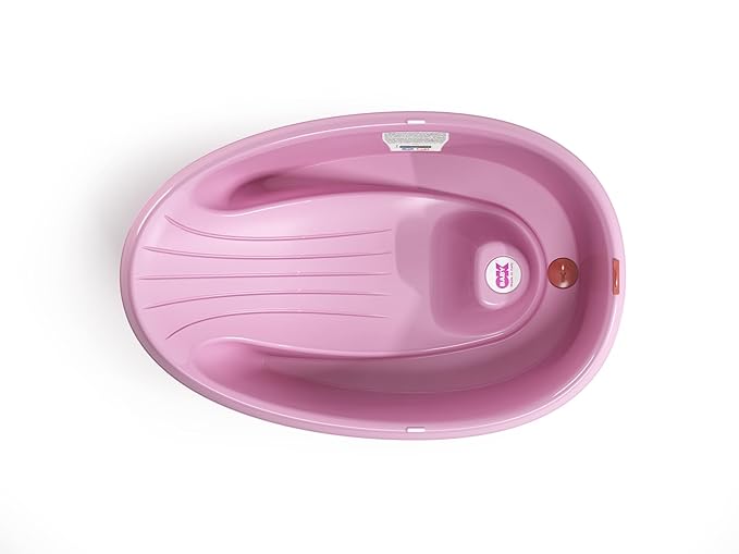 BEABA by OKBaby, Onda Baby Bath, Ergonomic Multi-Position tub for Infants and Babies up to 12 Months, Integrated Water Thermometer, Made in Italy, Pink