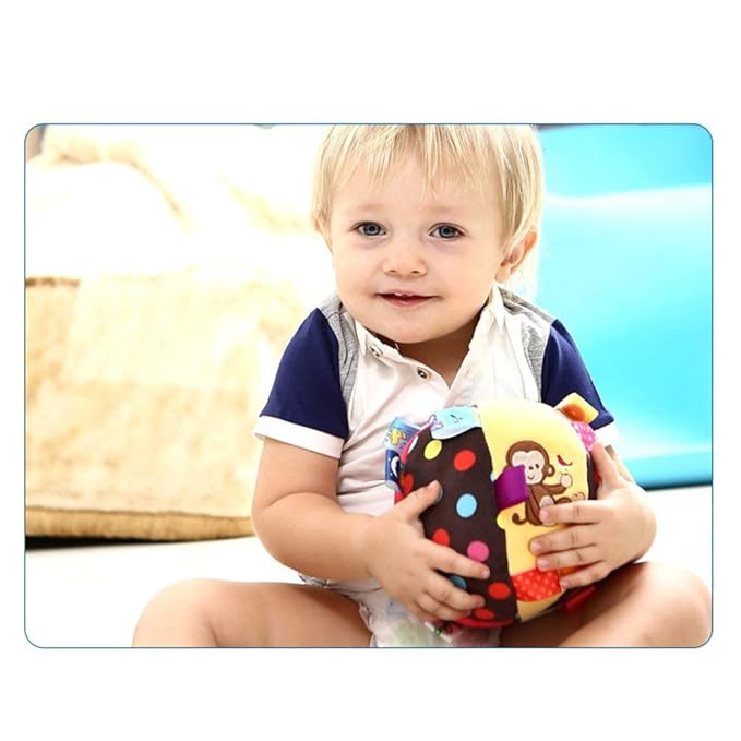 Colorful Tag Chime Ball - Soft Plush Sensory Rattle Toy for Babies Kids Toddlers Infants