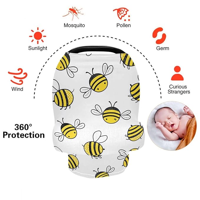 Blueangle Flying Bumble Bees Infant Car Seat Cover, The Stretchy Nursing Scarf, Car Seat Canopy, Shopping Cart Cover and High Chair Cover