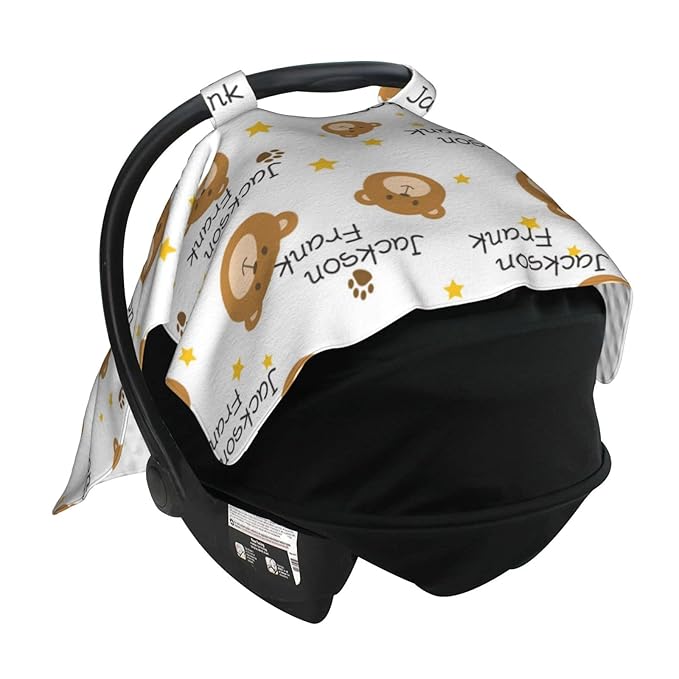 Personalized Baby Car Seat Cover Canopy with Name for Girls Boys Custom Bear Baby Carrier Covers