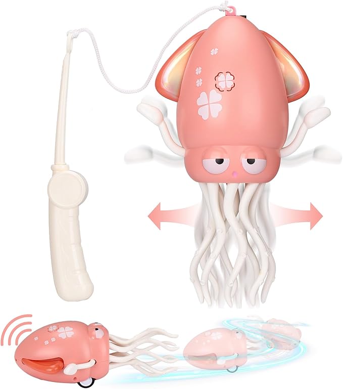 Palksky Dancing Squid Baby Toy in Tummy Time,Magic Electric Octopus Automatic Obstacle Avoidance Toy with Light & Music,Crawling Toys for Learning to Walk,Pink