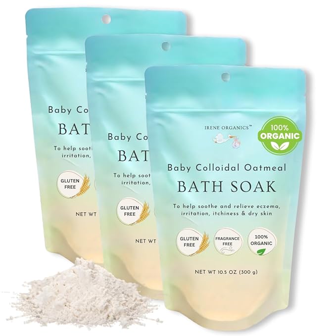 Oatmeal Baby Bath Powder by Irene Organics with Colloidal Oatmeal For Treatment of Eczema, Diaper Rash, Dry Skin and Irritation, Moisturizes and Soothes Baby’s Skin, 3 pack