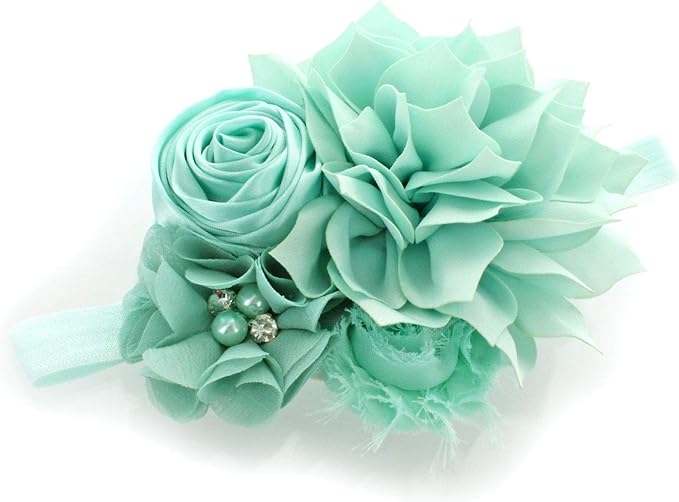 My Lello Shabby Fabric Flower Cluster Headbands Baby - Girls - Toddler Stretchy Elastic