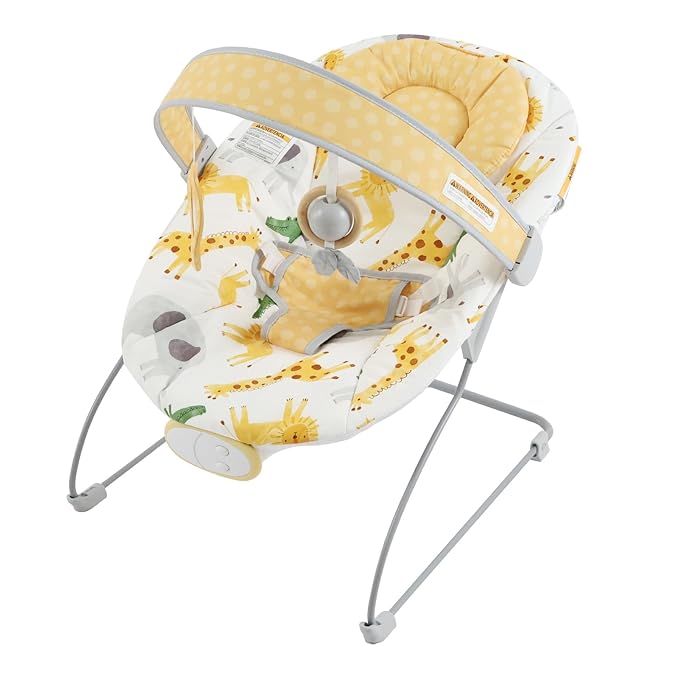 Portable Baby Bouncer Seat with 8 Melodies, 3 Vibration Levels & Adjustable Volume, Foldable Infant Bouncer Rocker with Safety Harness for Baby 0-6 Months, Indoor & Outdoor Use BR2405