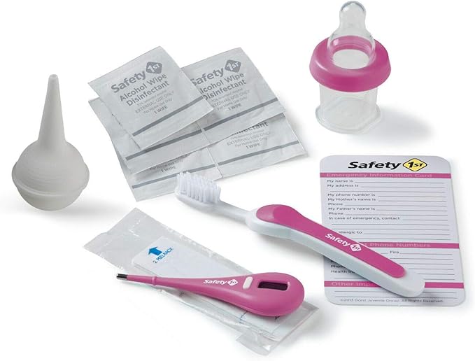 SafetyFirst All-in-1 Nursery Baby Care Health & Grooming KIT: Thermometer, Nasal Aspirator, Bottle Medicine Dispenser, Nail Clippers, Toothbrush, Brush, Wipes