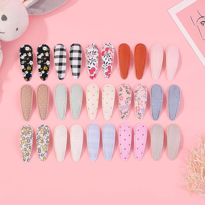 30 PCS Girl Hair Clips Floral Print Toddler Hair Clips 2.2in Non Slip Wrapped Snap Hairpins for Kids Barrettes Hair Accessories for Baby Toddler Girls